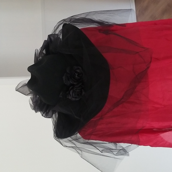 Vintage Western Gothic Black Cowgirl Hat Size 7 Black Roses - Picture 3 of 8